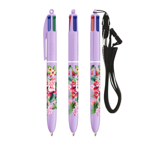 Stylo BIC® publicitaire 4 Couleurs® Pastel avec Lanyard