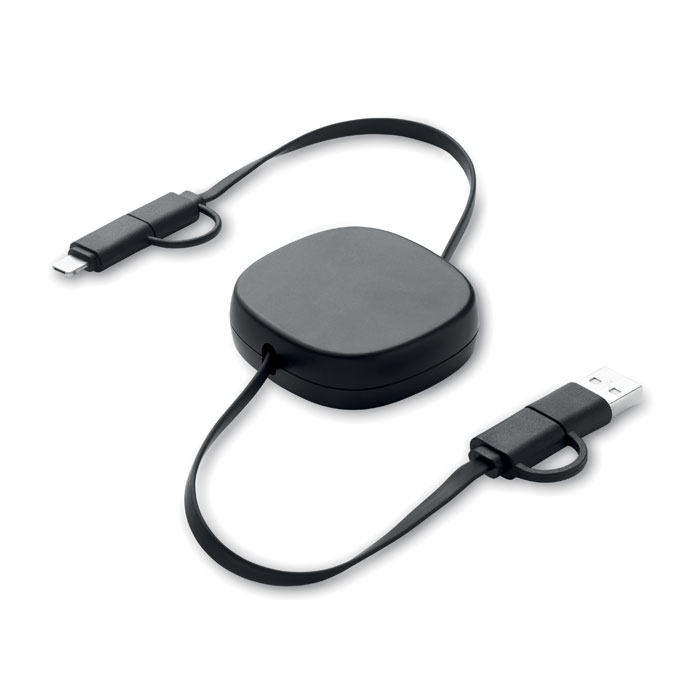 Câble de charge rétractable personnalisé 60W LINEA Noir